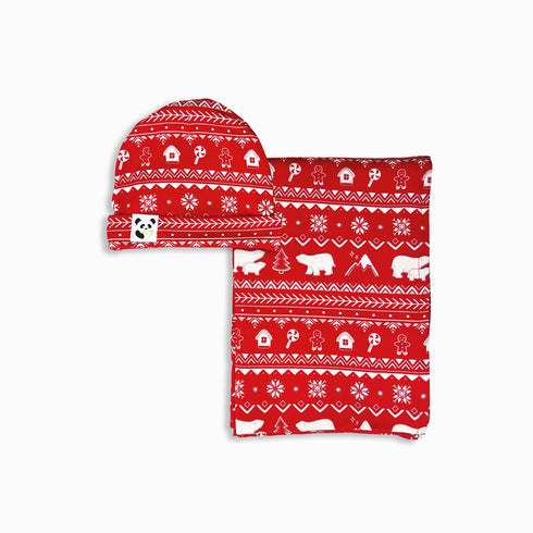 polar-isle-red-bamboo-swaddle-beanie-set- at Sophia's Style-3